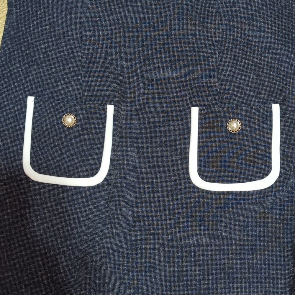 Karl Lagerfeld Paris Two-Tone Pocket Dress In Navy Size 10 - Picture 3 of 10